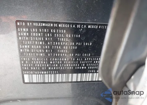 2021 Volkswagen Tiguan 2.0T Se/2.0T Se R-Line Black/2.0T Sel z USA, uszkodzony, nr VIN 3VV3B7AX4MM072271